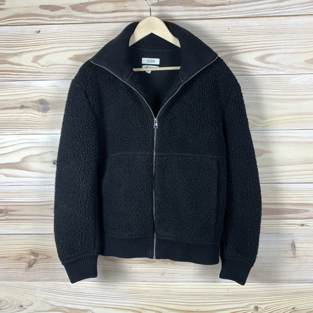 COS Jacket Womens EU‎ Large Sherpa Ribbed Regular Fit Black Elevated